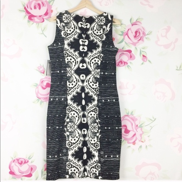 NEW NYDJ Black Cream Damask Printed Dress 10 - Picture 3 of 8